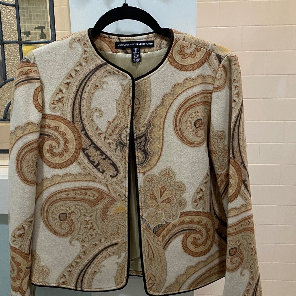 Vintage Linda Allard Ellen Tracy Tan Paisley Lined Jacket - 6P